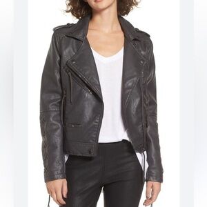 Blank NYC Faux Leather Moto Jacket Braided Zipper Dark Gray Sz XS